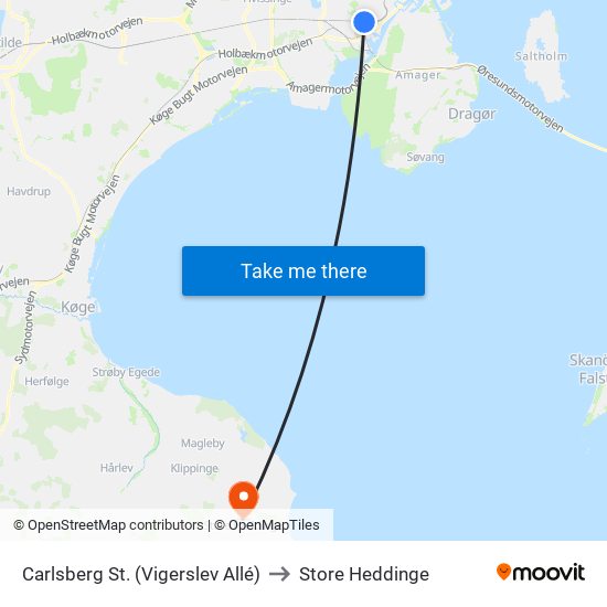 Carlsberg St. (Vigerslev Allé) to Store Heddinge map