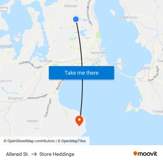 Allerød St. to Store Heddinge map