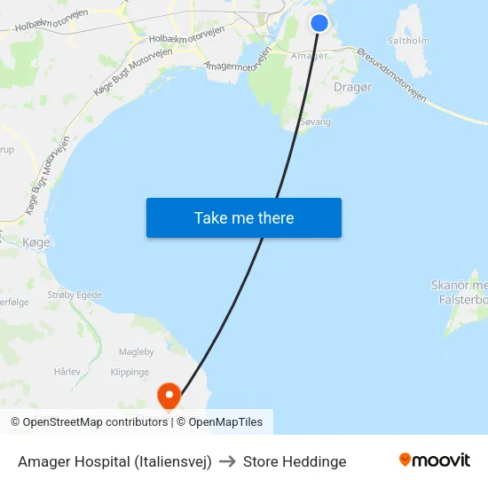 Amager Hospital (Italiensvej) to Store Heddinge map