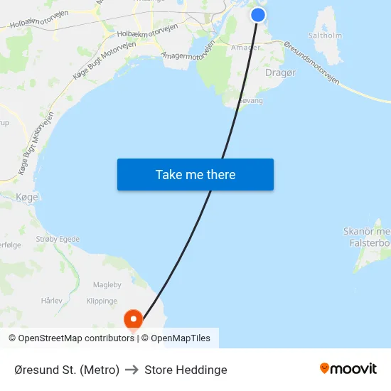 Øresund St. (Metro) to Store Heddinge map