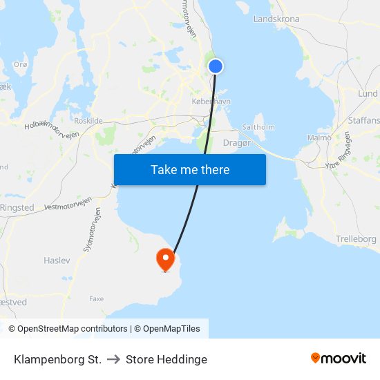 Klampenborg St. to Store Heddinge map