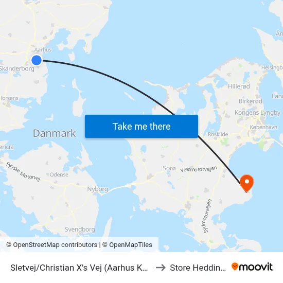 Sletvej/Christian X's Vej (Aarhus Kom) to Store Heddinge map