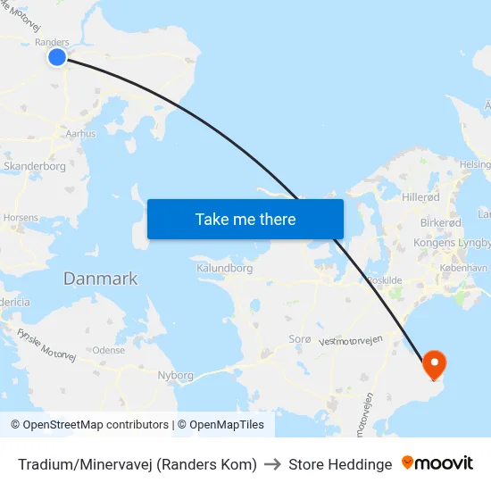 Tradium/Minervavej (Randers Kom) to Store Heddinge map