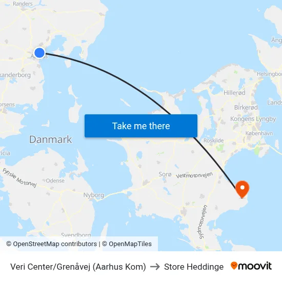 Veri Center/Grenåvej (Aarhus Kom) to Store Heddinge map