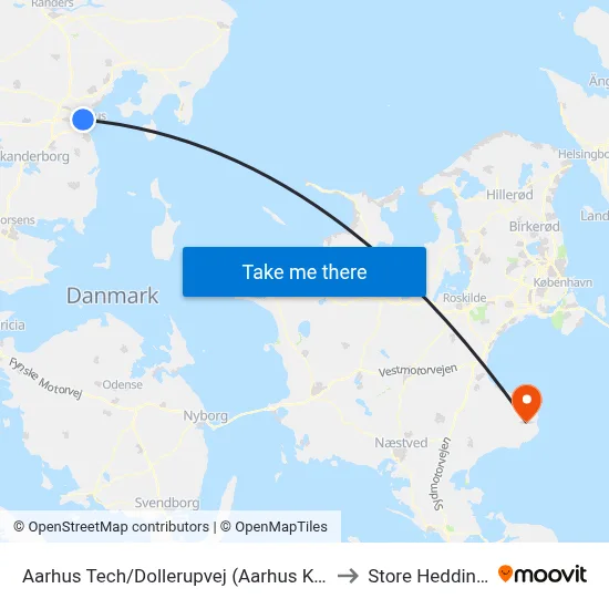 Aarhus Tech/Dollerupvej (Aarhus Kom) to Store Heddinge map