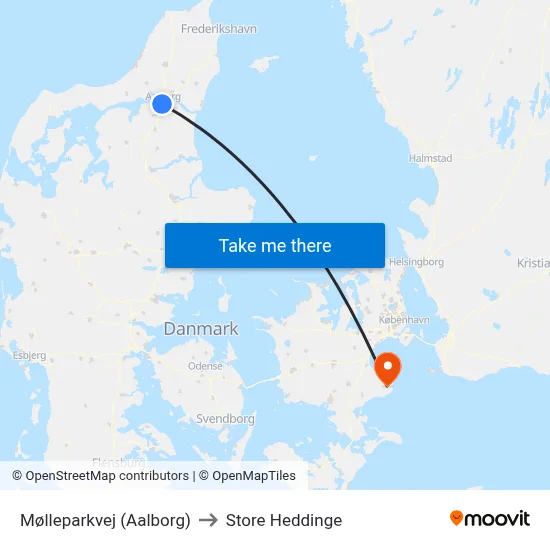 Mølleparkvej (Aalborg) to Store Heddinge map