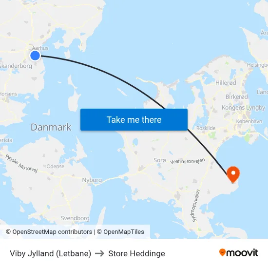Viby Jylland (Letbane) to Store Heddinge map