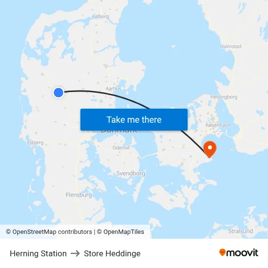 Herning Station to Store Heddinge map