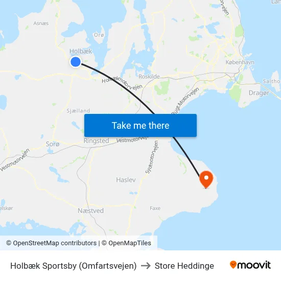 Holbæk Sportsby (Omfartsvejen) to Store Heddinge map