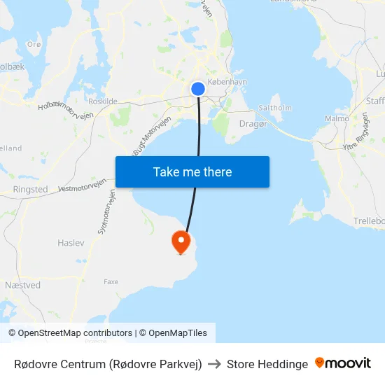 Rødovre Centrum (Rødovre Parkvej) to Store Heddinge map