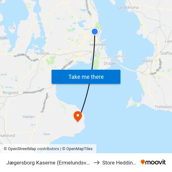 Jægersborg Kaserne (Ermelundsvej) to Store Heddinge map