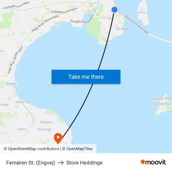 Femøren St. (Engvej) to Store Heddinge map