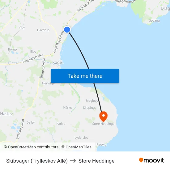 Skibsager (Trylleskov Allé) to Store Heddinge map