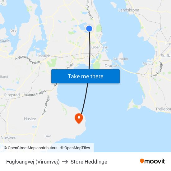 Fuglsangvej (Virumvej) to Store Heddinge map