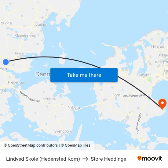 Lindved Skole (Hedensted Kom) to Store Heddinge map