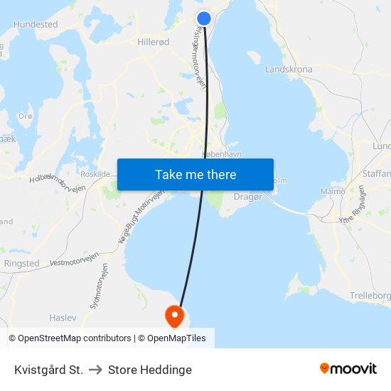 Kvistgård St. to Store Heddinge map