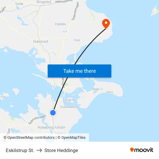 Eskilstrup St. to Store Heddinge map