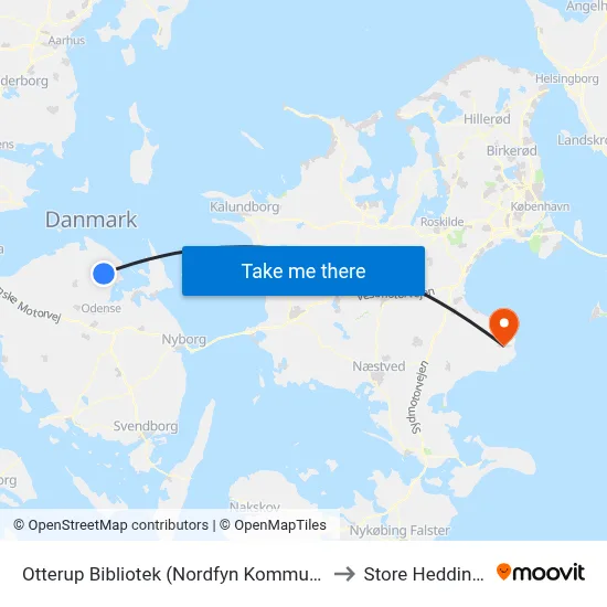 Otterup Bibliotek (Nordfyn Kommune) to Store Heddinge map