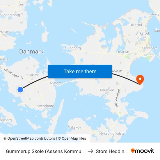 Gummerup Skole (Assens Kommune) to Store Heddinge map