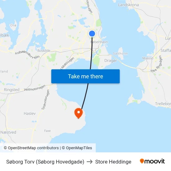 Søborg Torv (Søborg Hovedgade) to Store Heddinge map