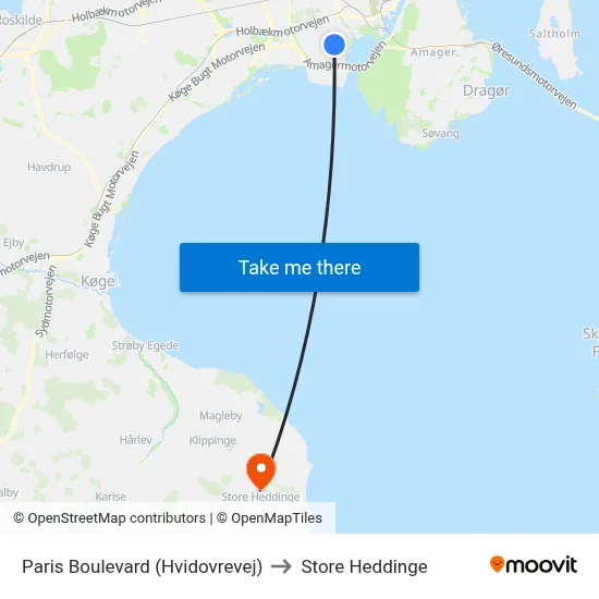 Paris Boulevard (Hvidovrevej) to Store Heddinge map