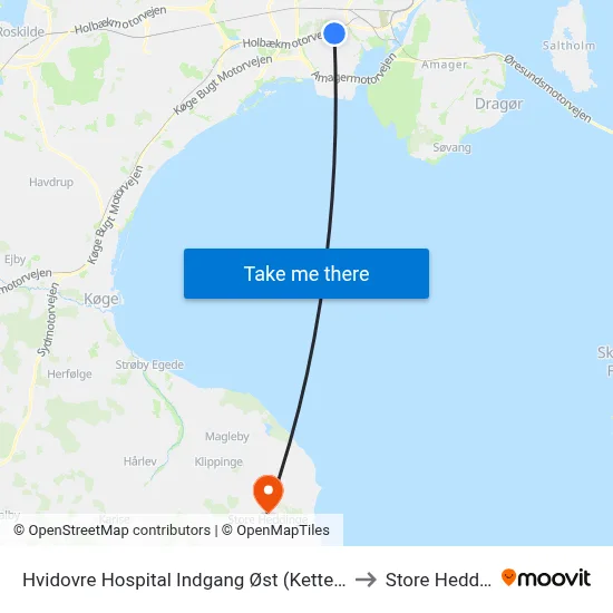 Hvidovre Hospital Indgang Øst (Kettegård Allé) to Store Heddinge map