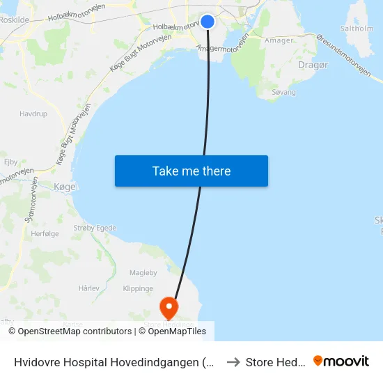 Hvidovre Hospital Hovedindgangen (Kettegård Allé) to Store Heddinge map
