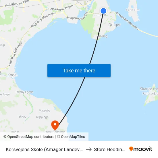 Korsvejens Skole (Amager Landevej) to Store Heddinge map