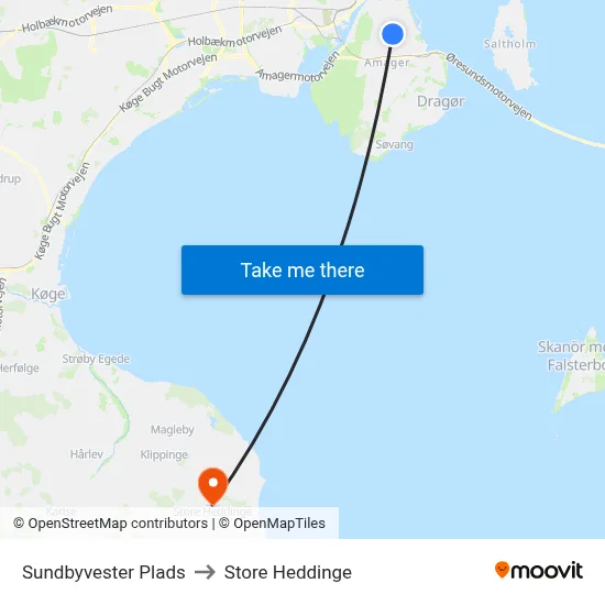 Sundbyvester Plads to Store Heddinge map