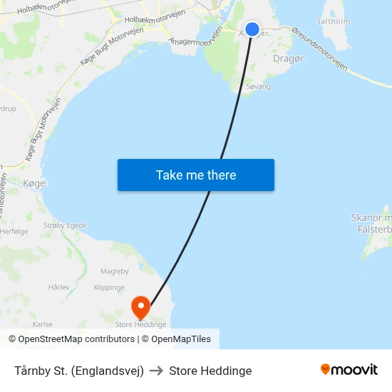 Tårnby St. (Englandsvej) to Store Heddinge map