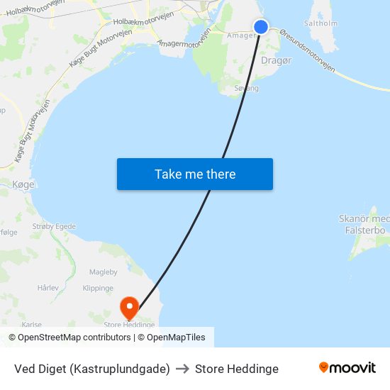 Ved Diget (Kastruplundgade) to Store Heddinge map