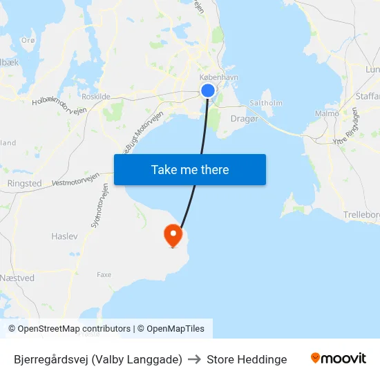 Bjerregårdsvej (Valby Langgade) to Store Heddinge map