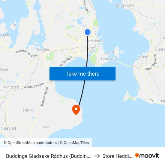 Buddinge Gladsaxe Rådhus (Buddinge Torv) to Store Heddinge map