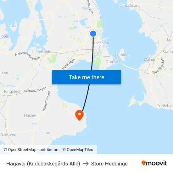 Hagavej (Kildebakkegårds Allé) to Store Heddinge map
