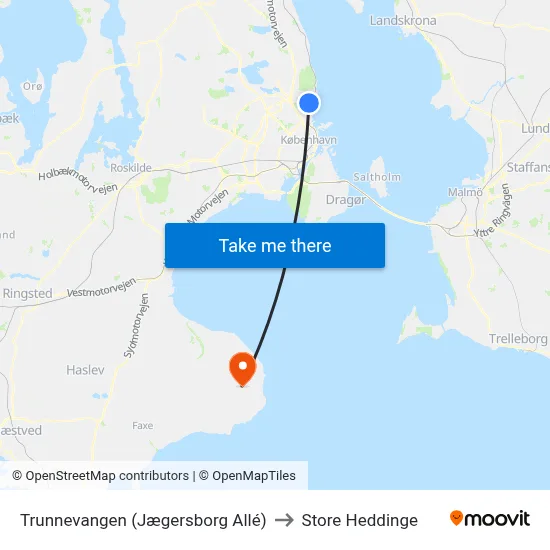 Trunnevangen (Jægersborg Allé) to Store Heddinge map