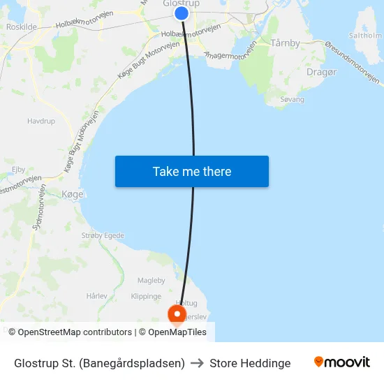 Glostrup St. (Banegårdspladsen) to Store Heddinge map