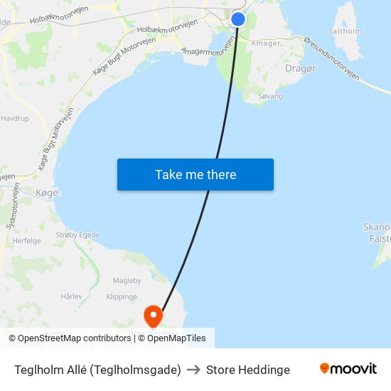 Teglholm Allé (Teglholmsgade) to Store Heddinge map