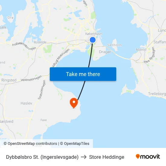 Dybbølsbro St. (Ingerslevsgade) to Store Heddinge map