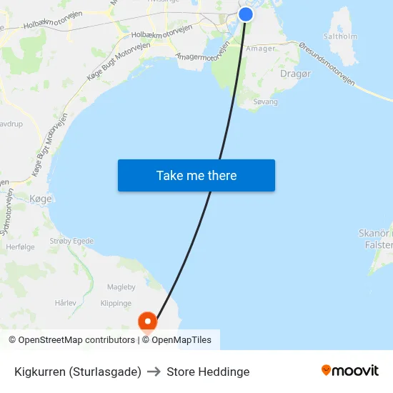 Kigkurren (Sturlasgade) to Store Heddinge map