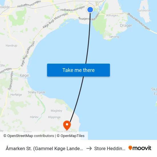 Åmarken St. (Gammel Køge Landevej) to Store Heddinge map
