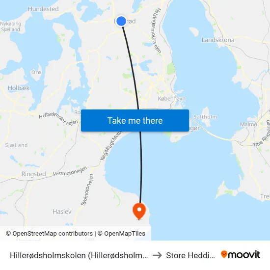 Hillerødsholmskolen (Hillerødsholms Allé) to Store Heddinge map