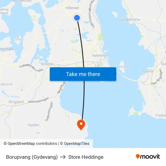 Borupvang (Gydevang) to Store Heddinge map