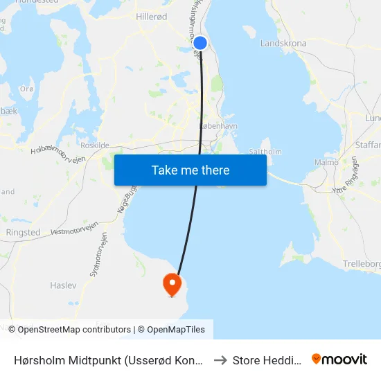Hørsholm Midtpunkt (Usserød Kongevej) to Store Heddinge map