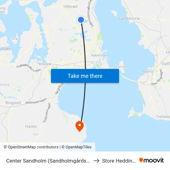 Center Sandholm (Sandholmgårdsvej) to Store Heddinge map