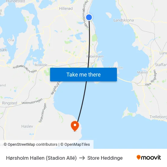 Hørsholm Hallen (Stadion Allé) to Store Heddinge map