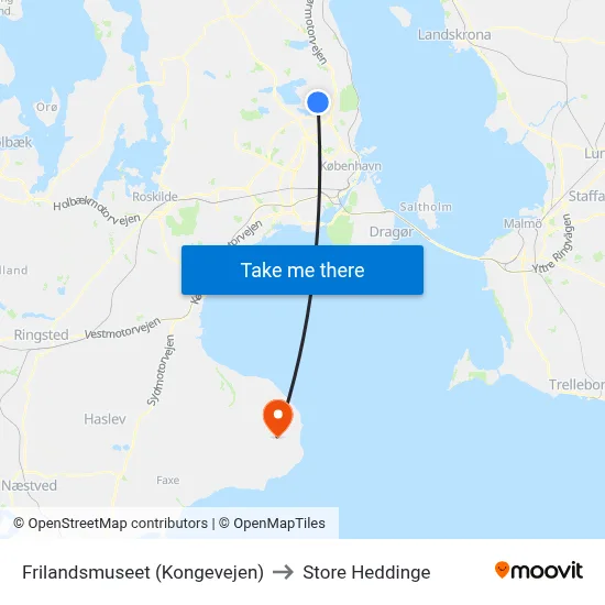 Frilandsmuseet (Kongevejen) to Store Heddinge map