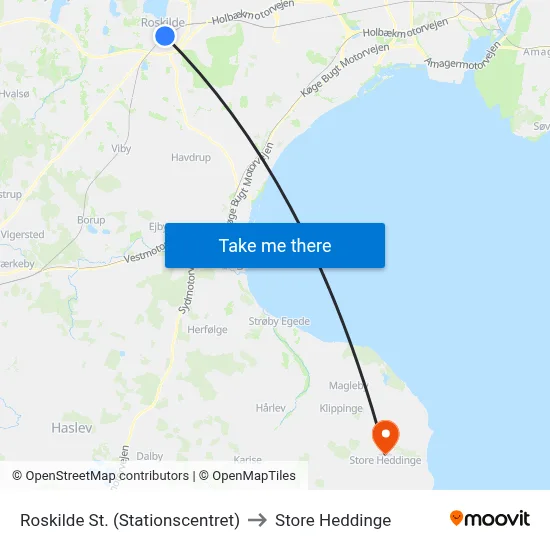 Roskilde St. (Stationscentret) to Store Heddinge map