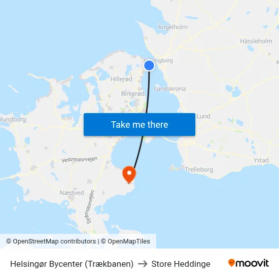 Helsingør Bycenter (Trækbanen) to Store Heddinge map