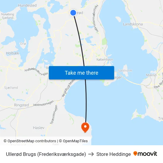 Ullerød Brugs (Frederiksværksgade) to Store Heddinge map