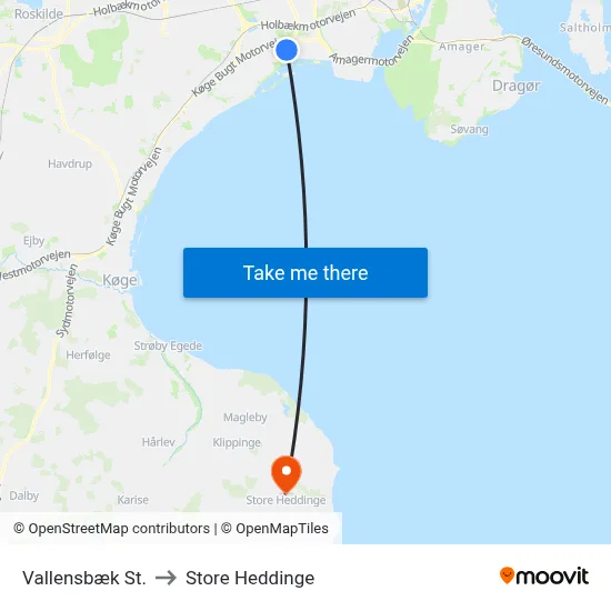 Vallensbæk St. to Store Heddinge map